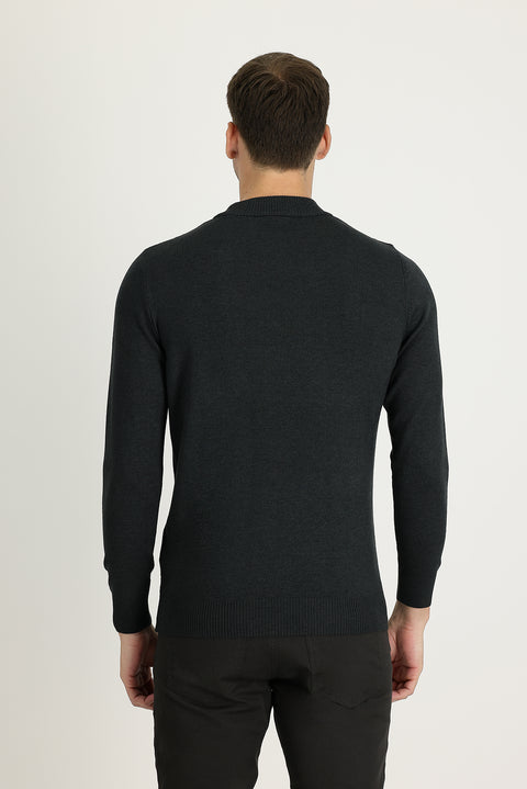 Koyu Antrasit Yarım Balıkçı Yaka Regular Fit Triko Kazak