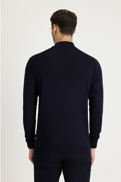 Koyu Lacivert Yarım Balıkçı Yaka Regular Fit Triko Kazak