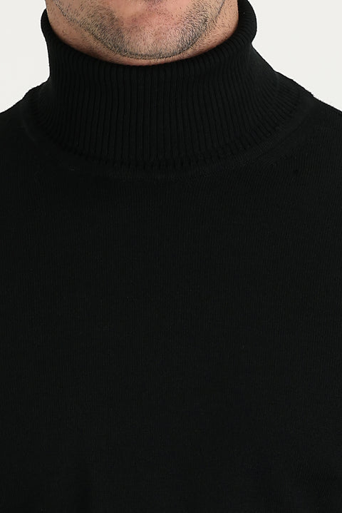 Black Turtleneck Regular Fit Cotton Knit Sweater