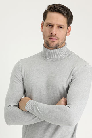  Açık Gri Melanj Balıkçı Yaka Regular Fit Pamuklu Triko Kazak