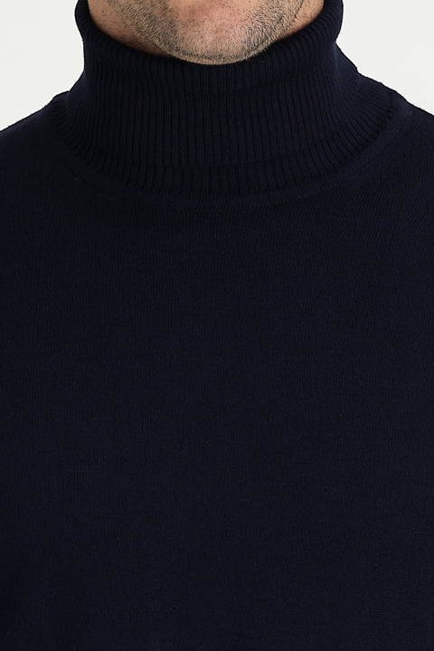 Dark Navy Turtleneck Regular Fit Cotton Knit Sweater