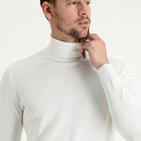 Off-white Turtleneck Regular Fit Cotton Knit Sweater