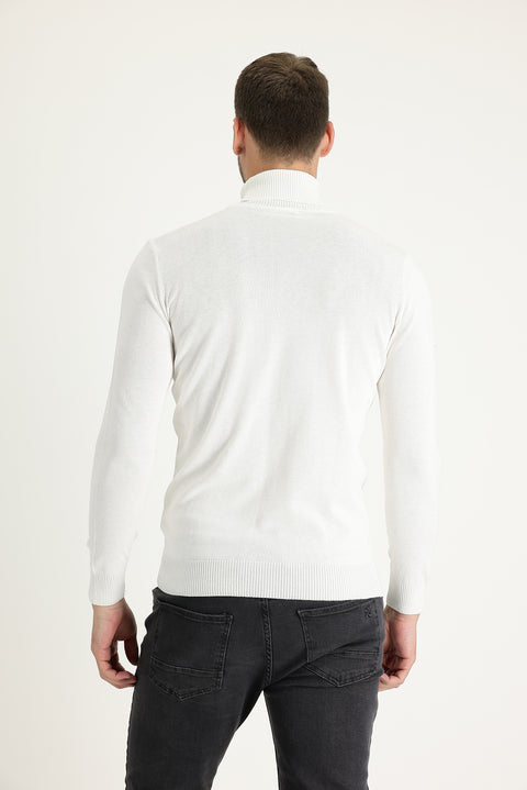 Off-white Turtleneck Regular Fit Cotton Knit Sweater