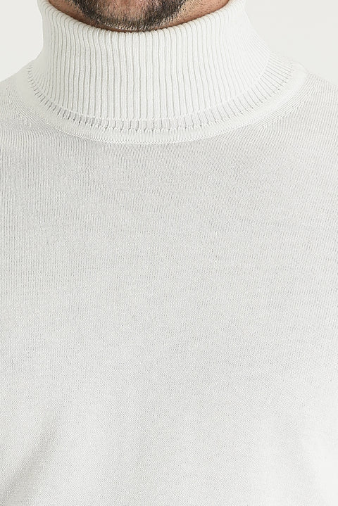 Off-white Turtleneck Regular Fit Cotton Knit Sweater