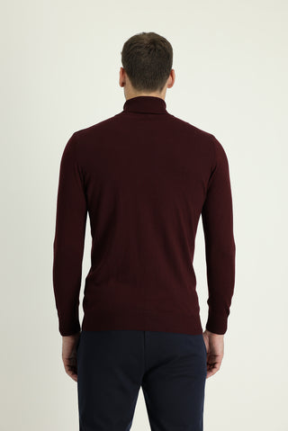  Koyu Bordo Balıkçı Yaka Regular Fit Pamuklu Triko Kazak