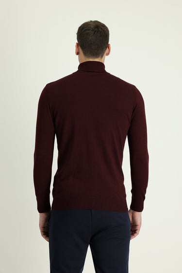  Koyu Bordo Balıkçı Yaka Regular Fit Pamuklu Triko Kazak