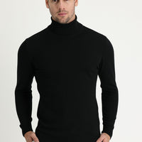 Siyah Balıkçı Yaka Regular Fit Triko Kazak