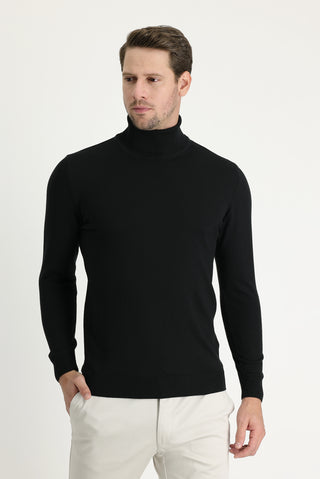  Siyah Balıkçı Yaka Regular Fit Triko Kazak