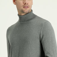 Orta Gri Melanj Balıkçı Yaka Regular Fit Triko Kazak