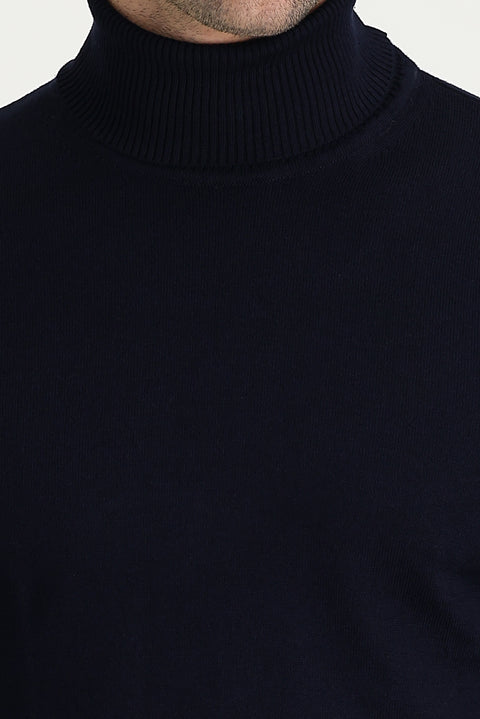 Koyu Lacivert Balıkçı Yaka Regular Fit Pamuklu Triko Kazak