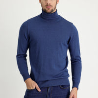 İndigo Melanj Balıkçı Yaka Regular Fit Pamuklu Triko Kazak