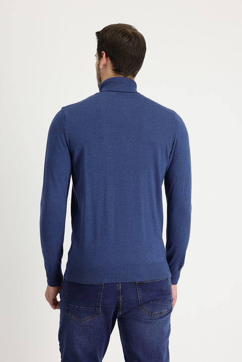 İndigo Melanj Balıkçı Yaka Regular Fit Triko Kazak