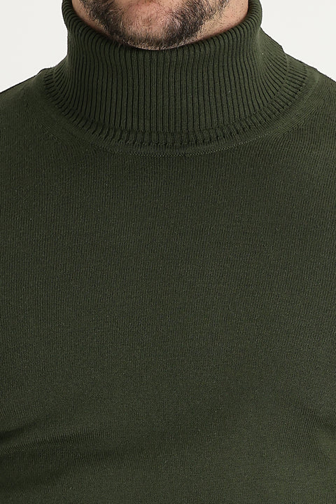 Orta Haki Balıkçı Yaka Regular Fit Triko Kazak