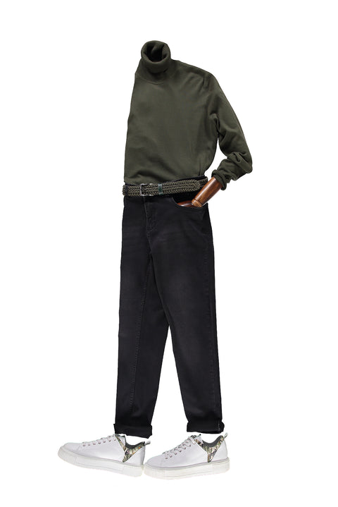 Orta Haki Balıkçı Yaka Regular Fit Triko Kazak