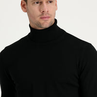 Siyah Balıkçı Yaka Regular Fit Triko Kazak