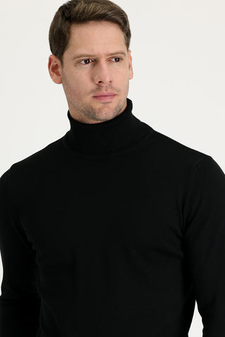  Siyah Balıkçı Yaka Regular Fit Triko Kazak