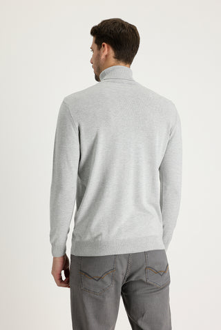  Açık Gri Melanj Balıkçı Yaka Regular Fit Triko Kazak