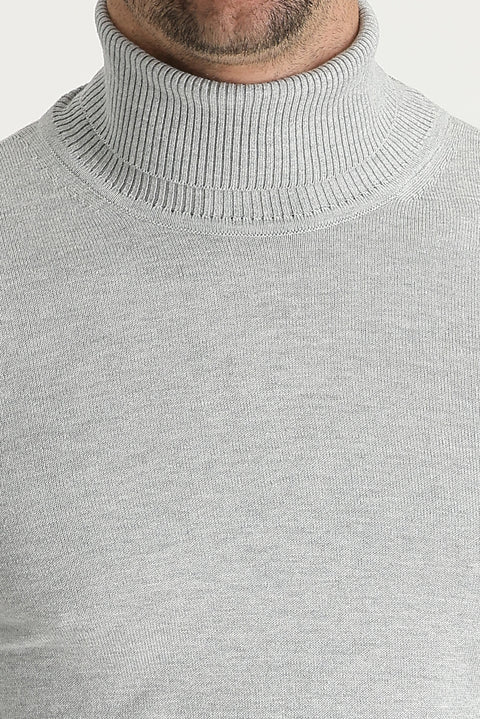 Açık Gri Melanj Balıkçı Yaka Regular Fit Triko Kazak