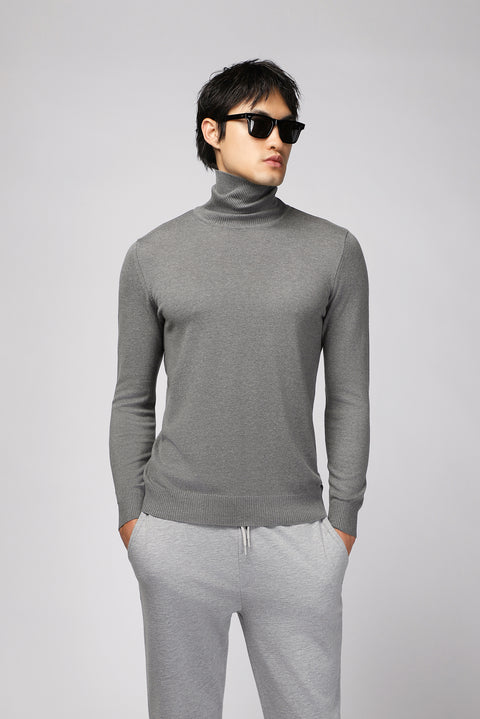 Orta Gri Melanj Balıkçı Yaka Regular Fit Triko Kazak