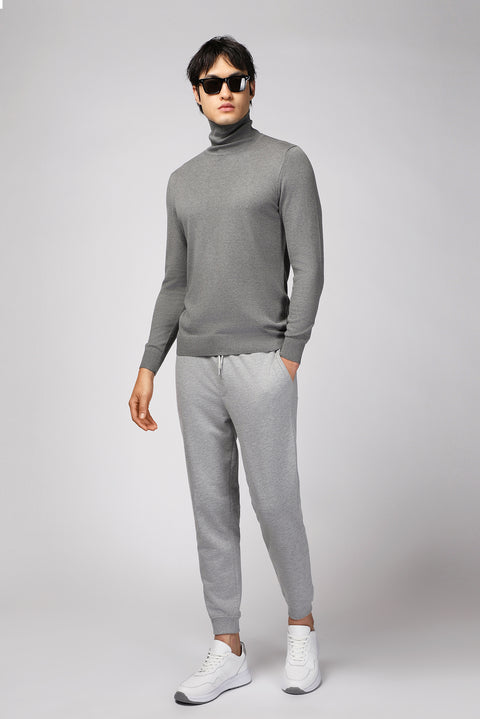 Medium Grey Melange Turtleneck Regular Fit Knit Sweater