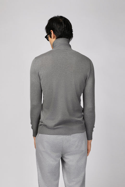 Orta Gri Melanj Balıkçı Yaka Regular Fit Triko Kazak