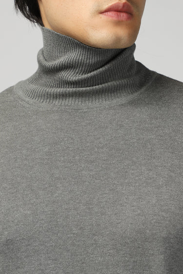 Orta Gri Melanj Balıkçı Yaka Regular Fit Triko Kazak