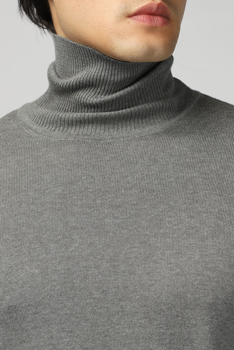 Orta Gri Melanj Balıkçı Yaka Regular Fit Triko Kazak