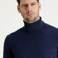 Orta Lacivert Melanj Balıkçı Yaka Regular Fit Triko Kazak