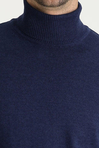  Orta Lacivert Melanj Balıkçı Yaka Regular Fit Triko Kazak