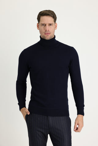  Koyu Lacivert Balıkçı Yaka Regular Fit Triko Kazak