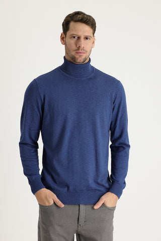  İndigo Melanj Balıkçı Yaka Regular Fit Triko Kazak