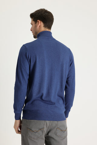  İndigo Melanj Balıkçı Yaka Regular Fit Triko Kazak