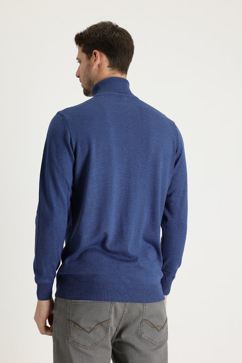 İndigo Melanj Balıkçı Yaka Regular Fit Triko Kazak