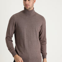 Açık Kahve Melanj Balıkçı Yaka Regular Fit Triko Kazak