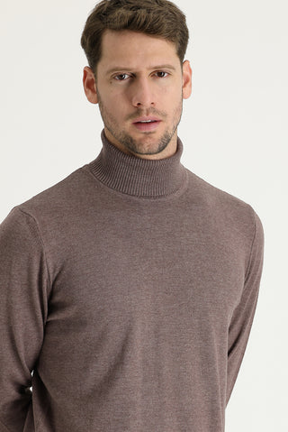  Açık Kahve Melanj Balıkçı Yaka Regular Fit Triko Kazak