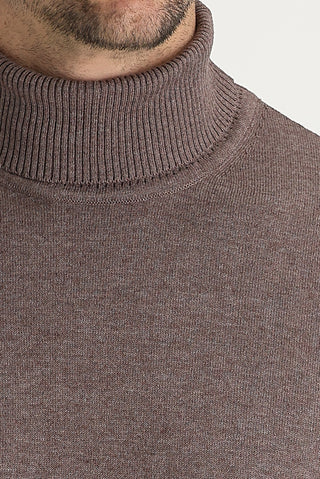  Açık Kahve Melanj Balıkçı Yaka Regular Fit Triko Kazak