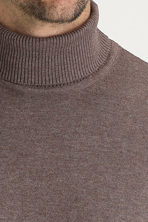 Açık Kahve Melanj Balıkçı Yaka Regular Fit Triko Kazak