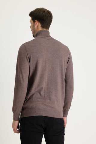  Açık Kahve Melanj Balıkçı Yaka Regular Fit Triko Kazak