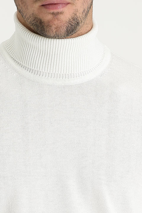 Ekru Balıkçı Yaka Regular Fit Pamuklu Triko Kazak