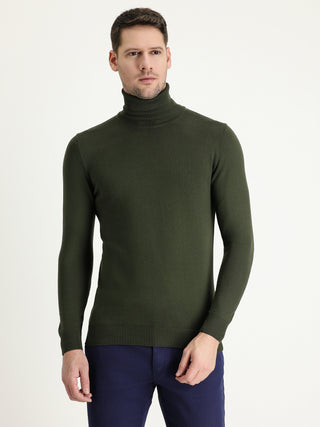  Orta Haki Balıkçı Yaka Regular Fit Triko Kazak