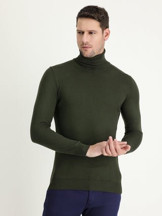  Orta Haki Balıkçı Yaka Regular Fit Triko Kazak