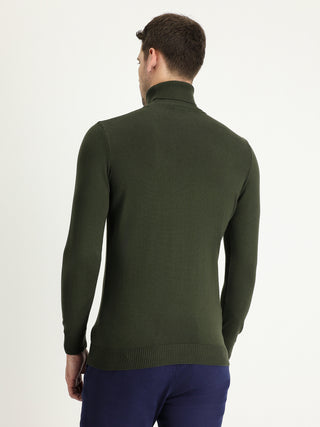  Orta Haki Balıkçı Yaka Regular Fit Triko Kazak