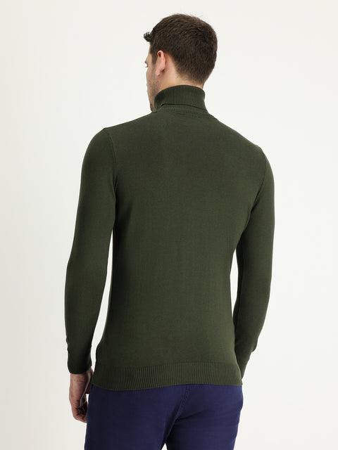 Orta Haki Balıkçı Yaka Regular Fit Triko Kazak