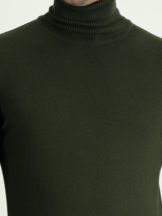  Orta Haki Balıkçı Yaka Regular Fit Triko Kazak