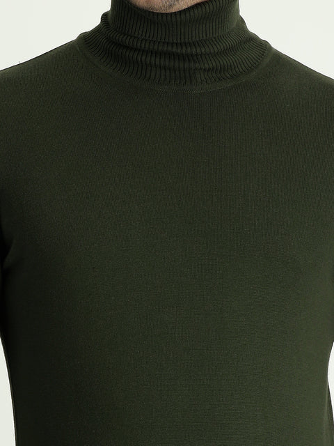 Orta Haki Balıkçı Yaka Regular Fit Triko Kazak