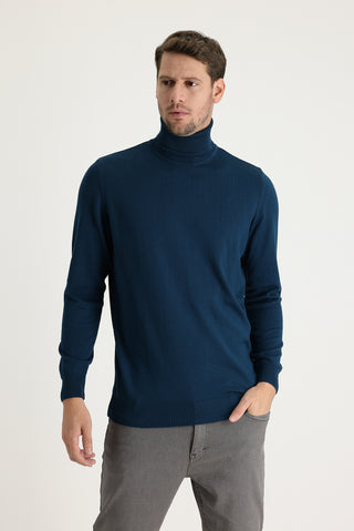  Orta Petrol Balıkçı Yaka Regular Fit Triko Kazak