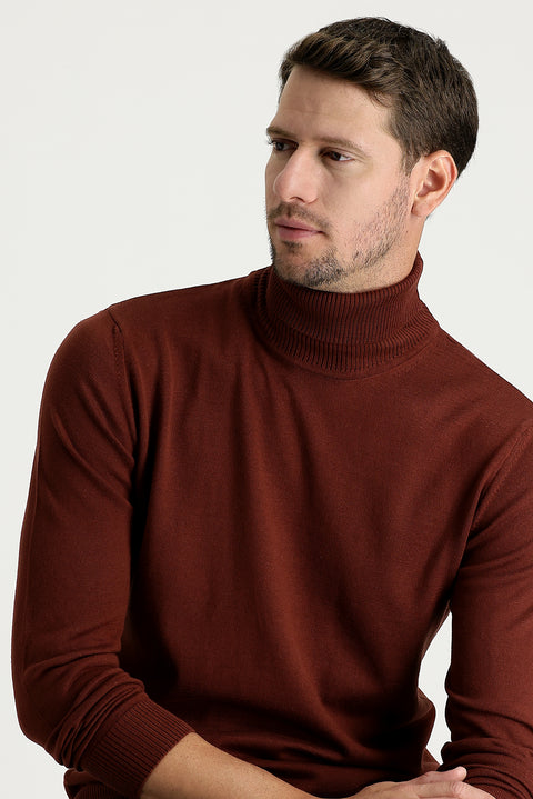 Kiremit Balıkçı Yaka Regular Fit Triko Kazak