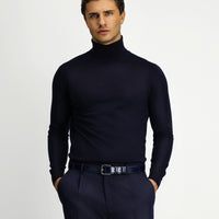 Koyu Lacivert Balıkçı Yaka Regular Fit Yünlü Triko Kazak