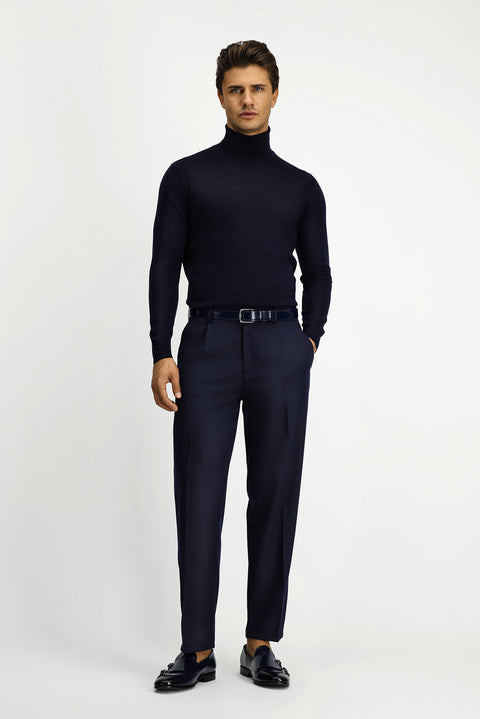 Koyu Lacivert Balıkçı Yaka Regular Fit Yünlü Triko Kazak