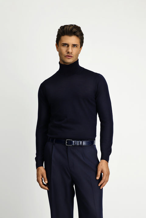 Koyu Lacivert Balıkçı Yaka Regular Fit Yünlü Triko Kazak